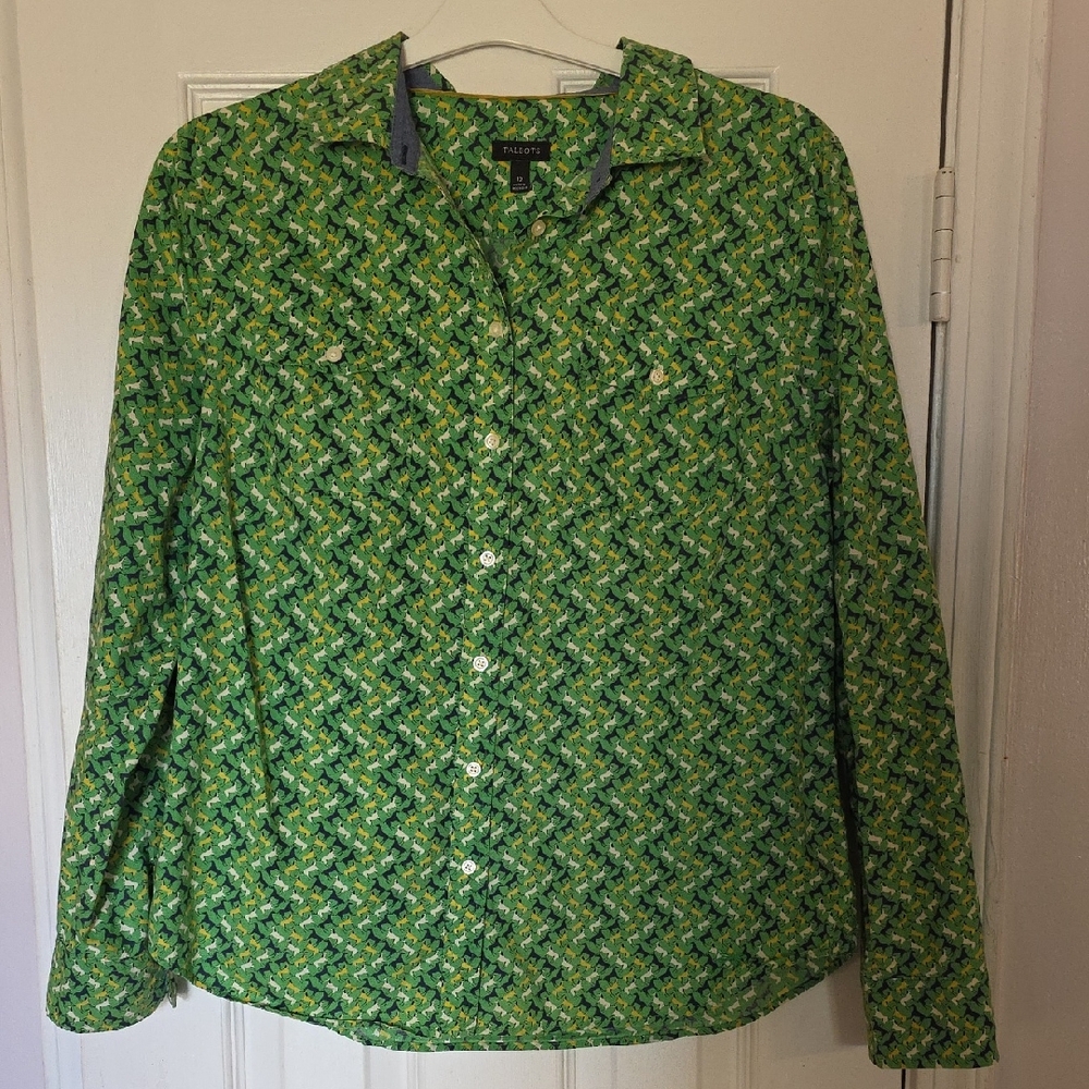 Talbots Green and Yellow Patterned Button Down Shirt
